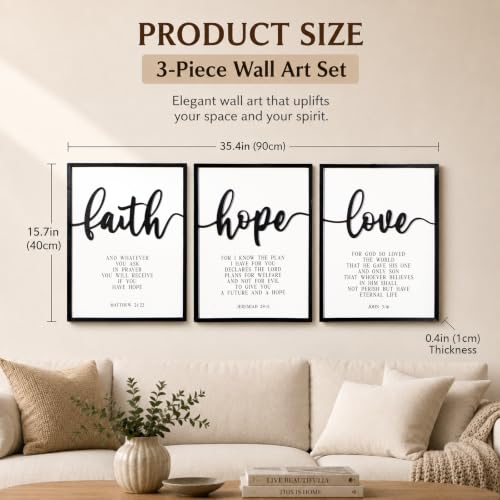 Zzbakress 3D Wood Faith Hope Love Framed Wall Art Large Christian Wall Art - color: Black-Vivid