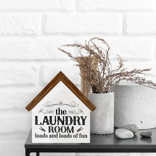 Laundry Room Decor, Loads and Loads of Fun House Shaped Wooden Sign - color: laundry