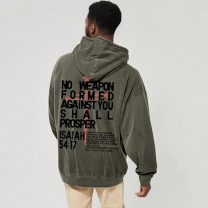 Christian Hoodies Men Jesus No Weapon Formed Against You Sweatshirts Faith God Oversized Acid Wash Graphic Pullover - color: Green, size: Small
