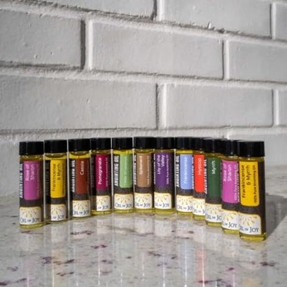 Anointing Oil for Prayers Full Assortment (Pack of 12) Frankincense/Myrrh, Rose of Sharon, Lily of the Valley, Myrrh, Spikenard, Pomegranate, Frankincense, Cassia, Cedar of Lebanon, Hyssop, and 2 Unscented Anointing Oils