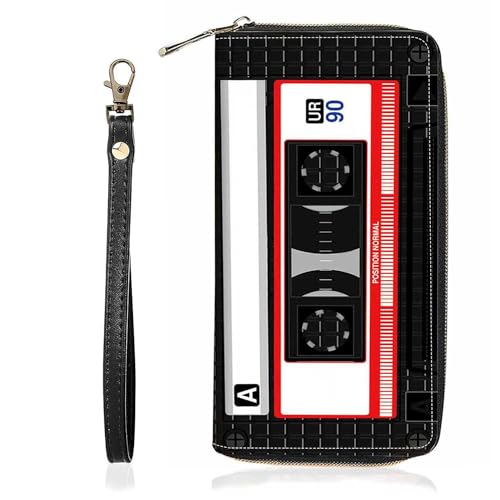 90s Music Cassette Print Wallet for Women Large Capacity Wallet Credit Card Holder PU Leather Zipper Clutch Purse Phone Wallet - color: 90s Music Cassette