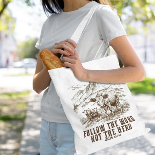 VICBOU Bible Verse Canvas Tote Bag Religious Christian Gifts for Women Men Faith Canvas Tote Reusable Grocery Bag - color: Theherd01