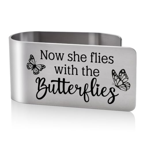 Now She Flies with Butterflies Visor Clip for Cars, Sympathy Gifts for Loved One, Thoughtful Bereavement Gifts for Loss of Mother Grandmother, Memorial Car Visor Clip for Men Women