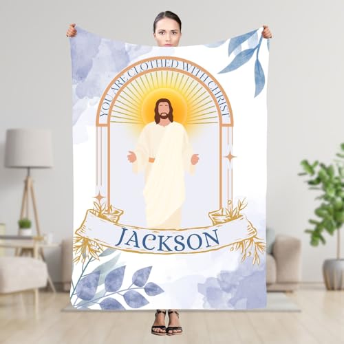 White Infant Blanket Christening, Custom Clothed with Christ Blanket for Catholic Babies, Personalized Communion Quilt, Holiday Baptismal Blankets for Girls, Blessing Blankets - color: #Ver6