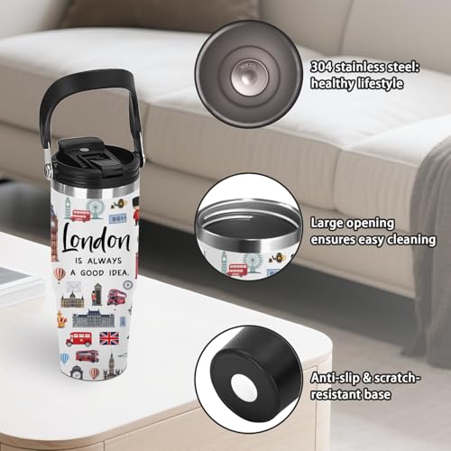 30oz Stainless Steel Insulated Tumbler with Top Handle, London-Themed Gift - color: London1