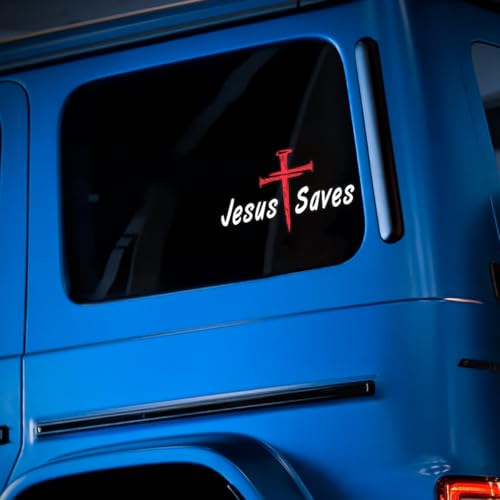 Premium Jesus Saves Car Decal – Christian Cross Vinyl Window Sticker, Religious Faith Jesus Car Sticker for Truck, SUV, Rear Window, Waterproof Auto Decal – 6 x 4 Inches