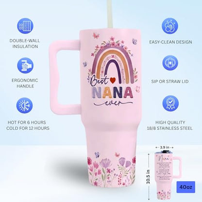 Gifts for Nana, Nana Birthday Gift Tumbler 40oz with Handle and Straw, Nanas Gifts for Birthday, Christmas, Retirement from Grandkids or Family, Nana's Tumbler - color: Best Nana