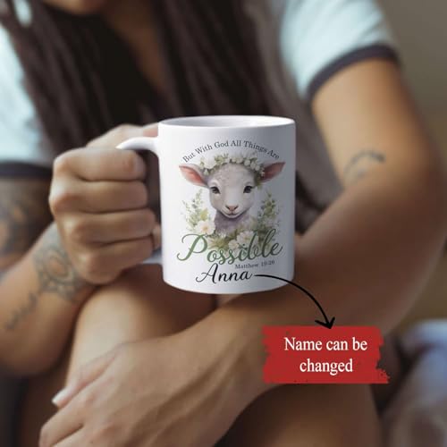 Lovely Lamb And Flowers Design Cup, Gifts For Jesus Lovers, Customized Coffee Mug With Bible Verse, Personalized Christian Mug 11oz Or 15oz, Custom Name Religious Accent Cup - color: TRI-1223-1153-WITH GOD MUG