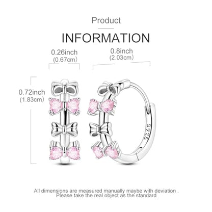 LAZA 925 Sterling Silver Earrings for Women Huggies Hoop Gold Earrings - color: Pink bow hoop earrings
