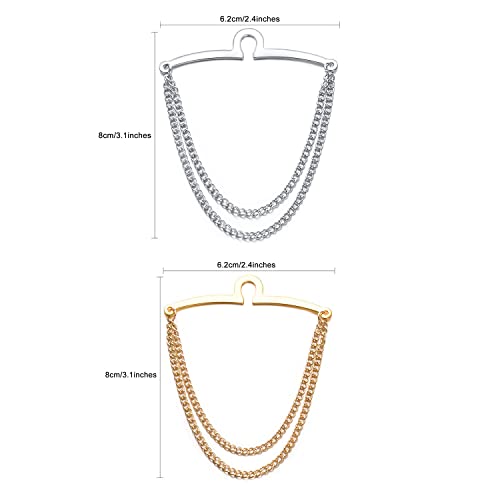 2Pcs Tie Chain for Men Classic with Double Single Gold Silver Elegant Chain Tie Cilp - color: double chain gold silver