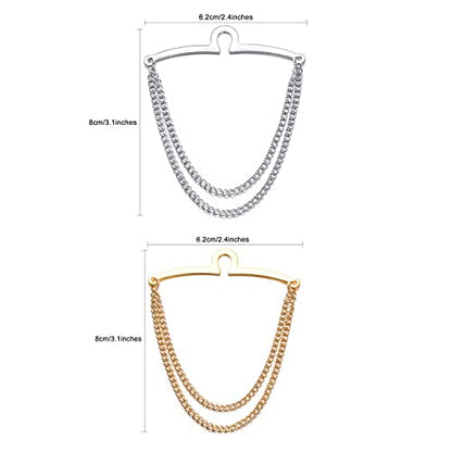 2Pcs Tie Chain for Men Classic with Double Single Gold Silver Elegant Chain Tie Cilp - color: double chain gold silver