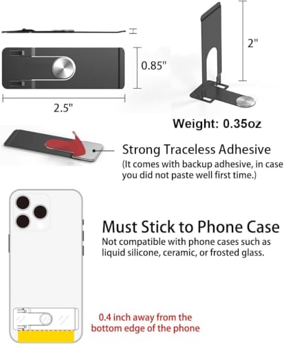 Phone Slim Kickstand, Ultra Thin Vertical and Horizontal 360° Rotating Universal Steel Metal Stable Stand Pocket Friendly Sticky Holder for iPhone Samsung Cellphone Case (Black 2-Pack) - color: Black