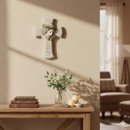 ShineOnAngel Jesus Cross Wall Decor 12 Inch, Crucifix Wall Art for Wall, Christian Religious Home Decor, Catholic Gift for Prayer Room, Inspirational Scripture Design