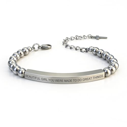 Inspirational Christian Bracelet for Women, Stainless Steel Beaded Cross Jewelry with Bible Verse, Religious Faith Gift for Mom, Daughter, Sister, Friend - color: BEAUTIFUL G,YOU WERE MADE TO DO GREAT THINGS-Silver Bead