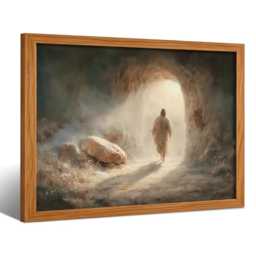 DWJNG Wood Framed Jesus Emerging from the Tomb Christian-Style Wall Art. - color: Cave Wall Art, size: 10"L x 8"W