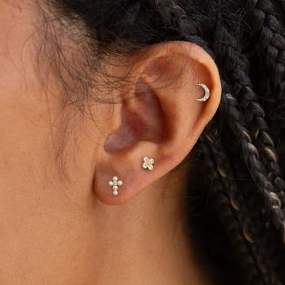 Flat Back Earrings - 14K Gold Plated Tiny CZ Butterfly Cross Moon Flat Back Stud Earrings Dainty Cartilage Earring Set Hypoallergenic Helix Earrings for Women Trendy Tragus Piercing Jewelry - color: Gold-Set4