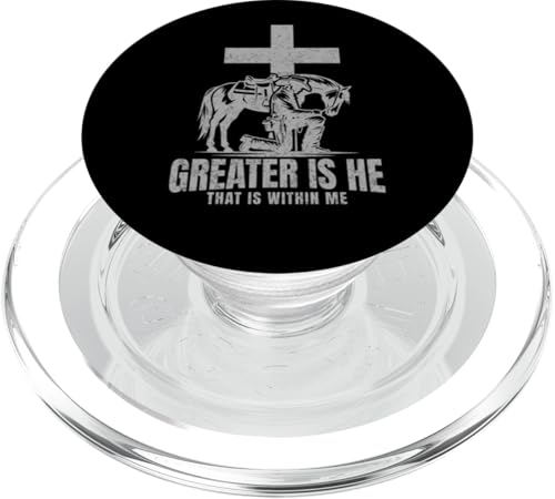 Cowboy Kneeling At Cross Greater Is He Western Jesus Faith PopSockets PopGrip for MagSafe - style: Magnetic PopGrip