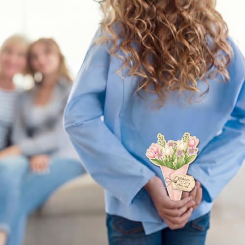 Hollowfly 24 Sets Religious Mother's Day Crafts Color Your Own Wooden Flower Cards Sign with Paint Pots & Brushes DIY Mother's Day Christian Gift for Church Sunday School Classroom Activities