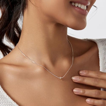 LULII Cross Necklace for Women Dainty 14K Gold Silver Plated Small Cross Pendant Choker Simple Cute Cross Gold Necklace for Women Trendy Faith Jewelry Gift - color: Sideways Cross Box Chain-Silver