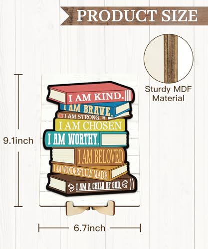 Putuo Decor Inspirational Desktop Sign, God Says I Am Scripture Sign – 2 Layer Plaque with Wooden Base, Christian Home Decor, Motivational Bible Verse Table Decor for Prayer Room - color: I Am Book Set