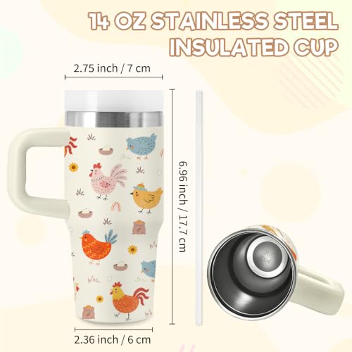 Funny Chicken Gifts for Kids - 14 oz Tumbler with Handle and Straw, Stainless Steel Insulated Chicken Cup, BPA Free Tumblers Birthday Gift for Animal Lover, Outdoor Sports, Travel - color: Chicken2