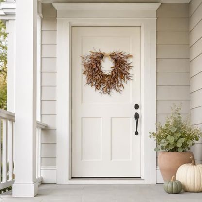 22 Inch Artificial Fall Heart Wreath for Front Door with Olive Leaves - color: Bronze