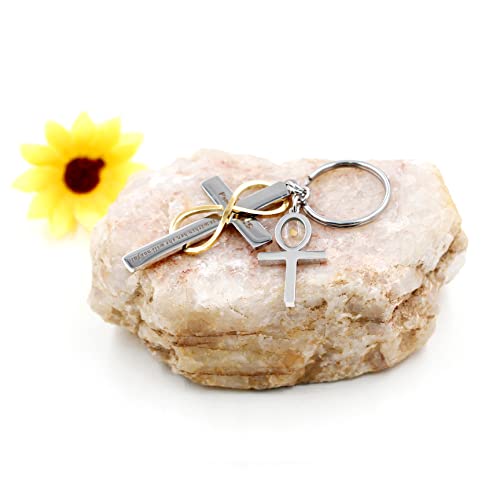 Uloveido Stainless Cross Infinity Keychain Mustard Seed Charms Psalm 46:5 Christian Bible Quote Keyring Baptism Gift - style: Oval Cross