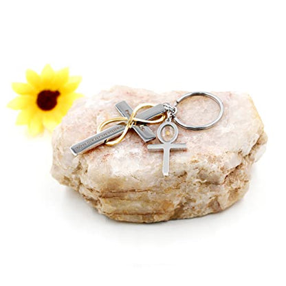 Uloveido Stainless Cross Infinity Keychain Mustard Seed Charms Psalm 46:5 Christian Bible Quote Keyring Baptism Gift - style: Oval Cross