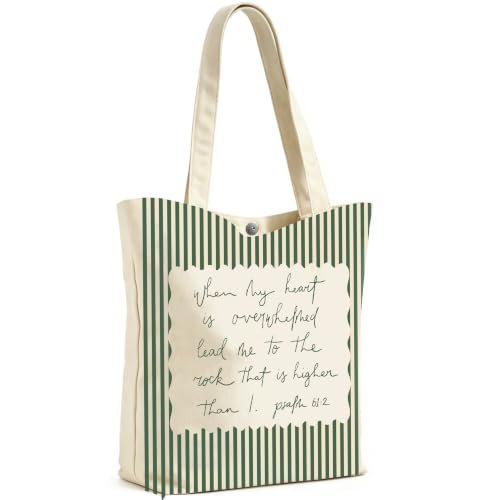 Psalm 93:4 Canvas Tote Bag, Inspirational Gift for Women Girls, Reusable Grocery Book Beach Bag - color: Psalm 61:2