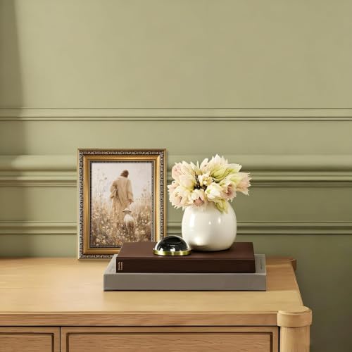 Gold Framed Jesus And Lamb Wall Art Jesus Leaves the 99 Sheep Painting - color: Gold Framed-07, size: 10"L x 8"W