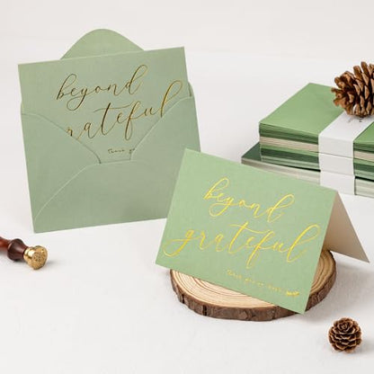 Crisky 4x6 Sage Green Beyond Grateful Thank You Cards With Envelopes & Stickers Simple, Chic, Elegant Greeting Cards Perfect for: Wedding/Business/Birthday/Graduation. 50 Pack - style: SageGreen