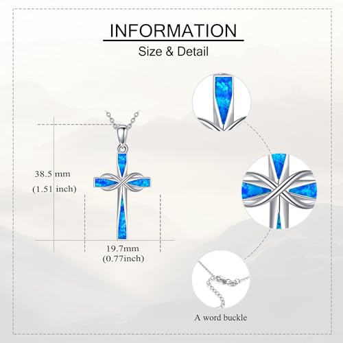ONEFINITY Cross Necklace 925 Sterling Silver Cross Pendant Religious Jewelry Gifts - style: Blue Opal