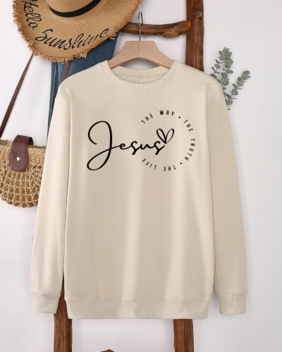 Christian Sweatshirts for Women Jesus Long Sleeve Graphic Shirts - color: Beige1, size: Medium