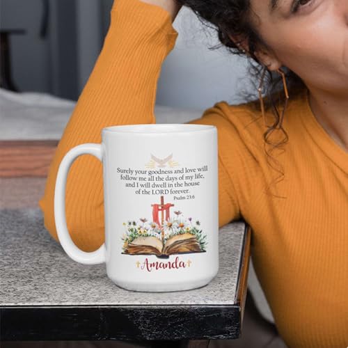 Bible And Daisy Coffee Mug, Customized Name Christian Cup, Gift For Daughter, Religious Themed Accent Mug 11oz 15oz, Personalized Cross Ceramic Cup, Custom Bible Verse Mug - color: XUA-624-2337-Daisy Bible With Dove