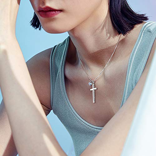 POPLYKE Cross Necklace 925 Sterling Silver Philippians 4:13 I Can Do All The Things Inspirational Necklace Gifts for Women Men 20+2'' - color: silver- 03 March
