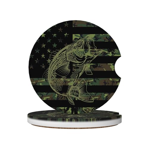 Camouflage Flag Fish Car Cup Holder Coasters 2 Pack 2.63" for Women - color: Green