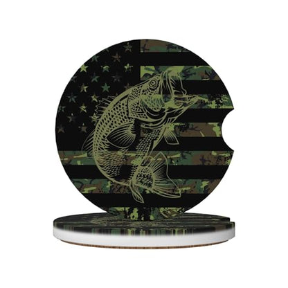 Camouflage Flag Fish Car Cup Holder Coasters 2 Pack 2.63" for Women - color: Green