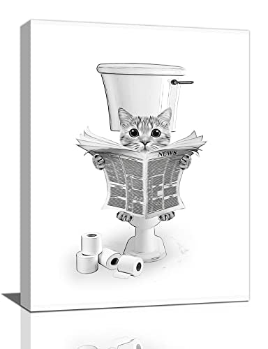 yerretin Funny Cat Bathroom Wall Art Black and White Cat Pictures Wall Decor Animal Bathroom Canvas Painting Modern Artwork Home Decorations Framed Ready to Hang 12"x16" - color: Cat Bathroom, size: 16"L x 12"W