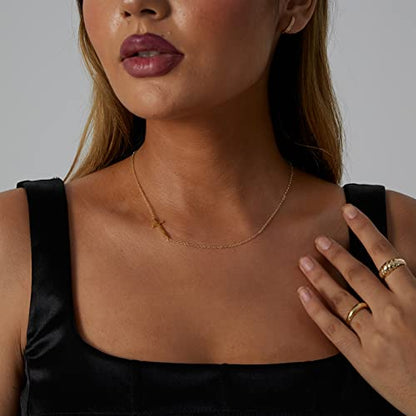 VIROMY Gold Cross Necklace for Women 14K Gold Plated Cute Sidways Cross Pendant Choker Necklaces Simple Trendy Everyday Jewelry for Women - style: Cross Bar-44CM-Gold