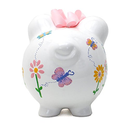 Child to Cherish Ceramic Piggy Bank for Girls, Flutter Flies - color: Flutter Flies