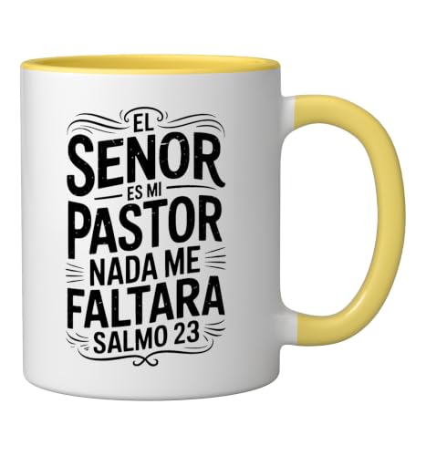 Spanish Christian With a Bible Verse Quote El Senor Es Mi Ceramic Mug, Yellow/White, 11oz - color: Yellow/White, size: 11 Ounces
