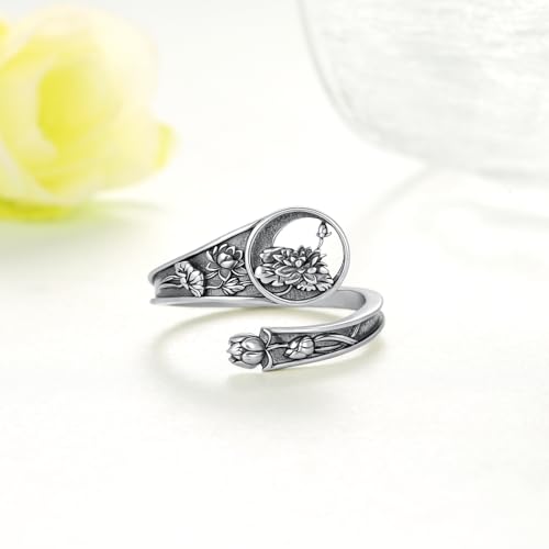 Faith/Moon Phase/Celtic/Phoenix Spoon Ring 925 Sterling Silver Thumb Ring Jewelry Girl Woman Birthday Gift - style: Lotus
