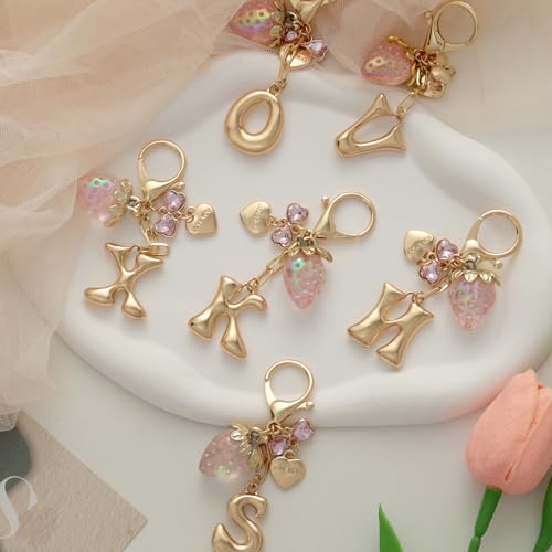 Snycler Bubble Initial Keychain Bag Charms for Women, A-Z Letter Keychain - color: Pink - Strawberry Bow Letter