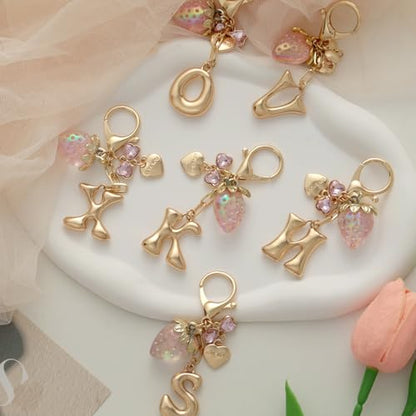 Snycler Bubble Initial Keychain Bag Charms for Women, A-Z Letter Keychain - color: Pink - Strawberry Bow Letter