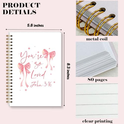 Coquette Pink Bow Notebook for Woman, John 3:16 Christain Gifts for Teen Girls, Preppy Spiral Notebook for Bible Study - 5.5×8.3 - A02 - style: Christian Pink Bow