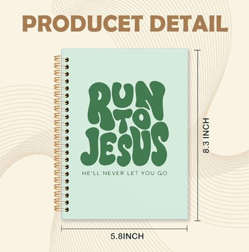 Green Christian Spiral Notebook, Run to Jesus Bible Verse Journal, Religious Scripture Journals for Writing, Bible Notebooks for Note Taking, Church Notes Journal, 5.5x8.3 Inch - color: Jesus-Green