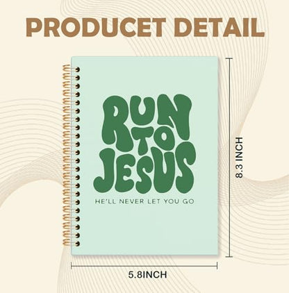 Green Christian Spiral Notebook, Run to Jesus Bible Verse Journal, Religious Scripture Journals for Writing, Bible Notebooks for Note Taking, Church Notes Journal, 5.5x8.3 Inch - color: Jesus-Green