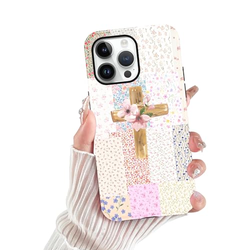 for iPhone 14 Pro 6.1'' Pink Flower Cross Christian Phone Case - color: Pink Flower Cross, size: iPhone 14 Pro