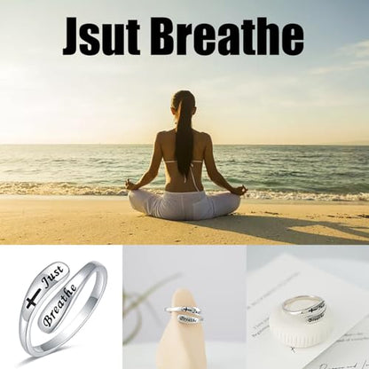 925 Sterling Silver Inspirational Adjustable Rings - Personality Encouragement Jewelry Gift For Women - style: Just Breathe