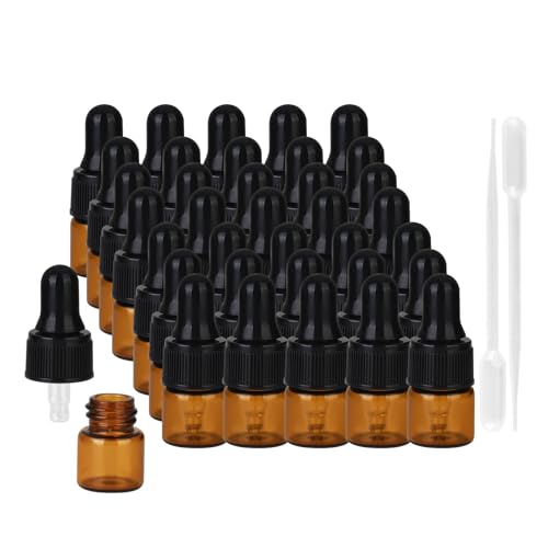 36-Piece Mini Dropper Bottle Set 1ml Small-Capacity Essential Oil Amber Dropper Empty Bottles Suitable for Cuticle Care Oils, Cosmetic Perfumes, and Liquid Travel Sample Containers - color: Amber, size: 1ML